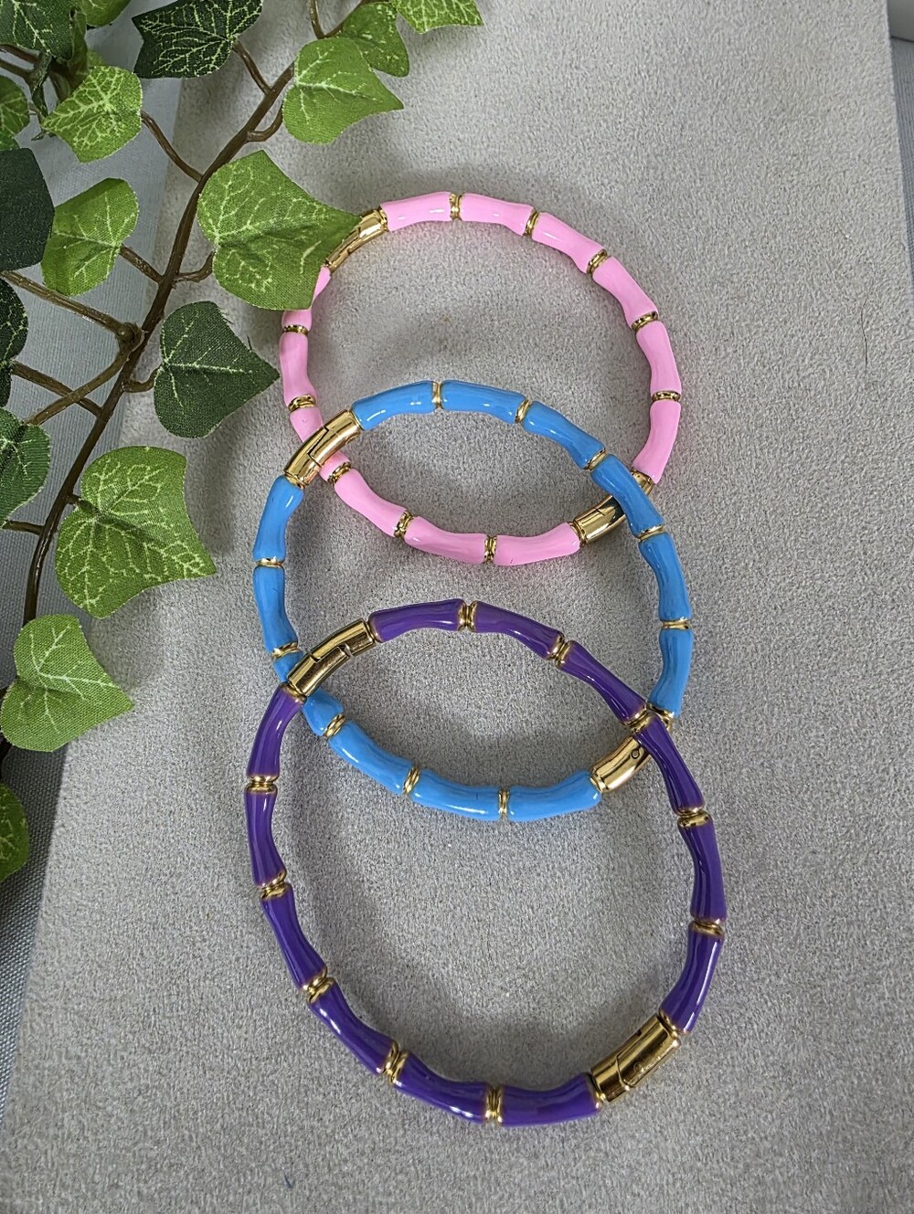 Gold Filled  Enamel Bamboo Design Hinge Bracelet